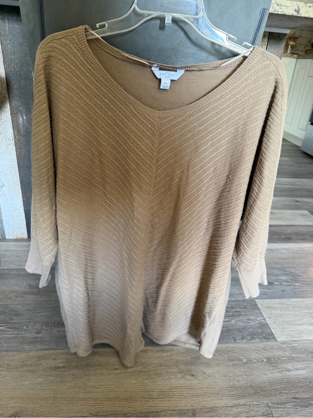 Ethereal by Blue Rain Camel V-Neck Knit Blouse